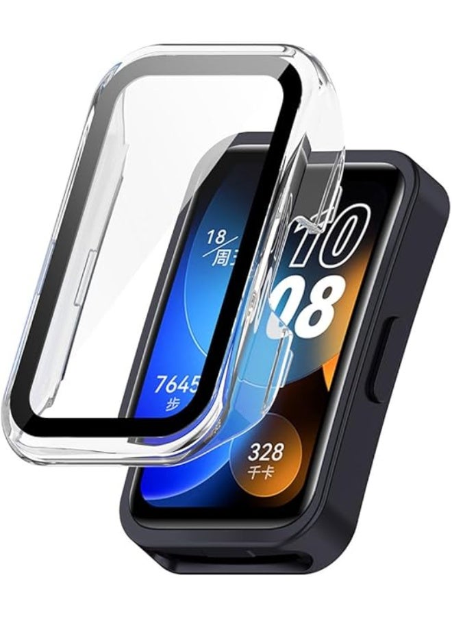 جراب حماية صلب من البولي كربونات المضاد للخدش والغبار مع شاشة حماية لساعة هواوي باند 8 / باند 9 / باند 10 - شفاف